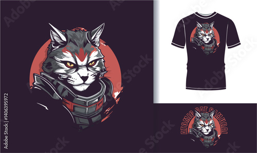 Cat Samurai Comander T-shirt Design