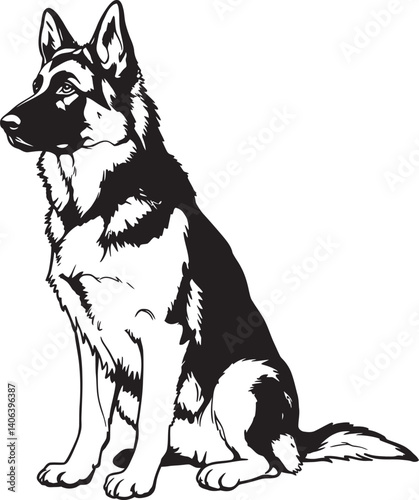 German Shepherd Black Silhouette Vector on Clean White Background