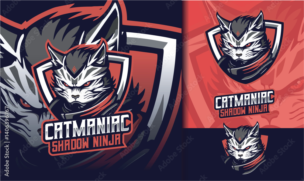 Obraz premium Cat Ninja Maniac Esport Logo