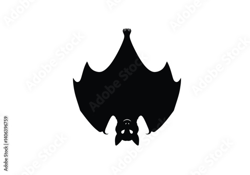 Hanging bat silhouette. This illustration depicts bats hanging upside down with wings spread wide in a dramatic pose. Vector illustration black clipart design.