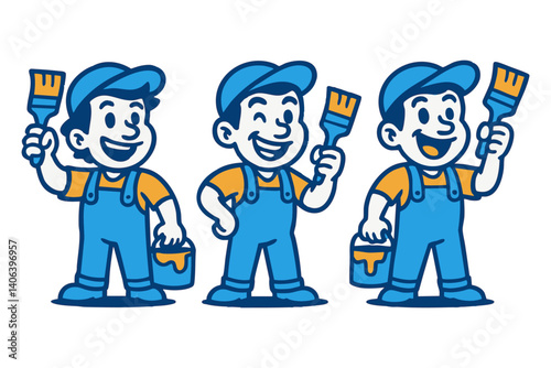 House Painter funny cartoon mascot character logo illustration