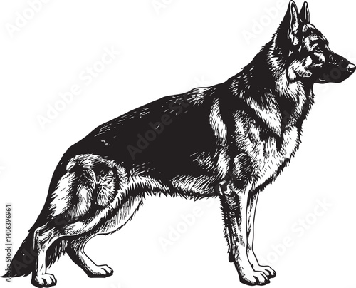 German Shepherd Black Silhouette Vector on Clean White Background