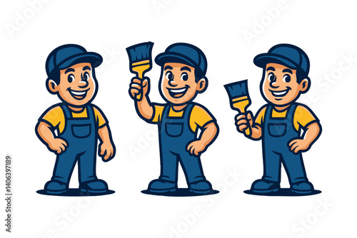 painter man funny cartoon mascot character logo illustration