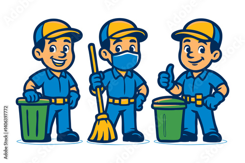 garbage collector funny cartoon mascot character logo illustration