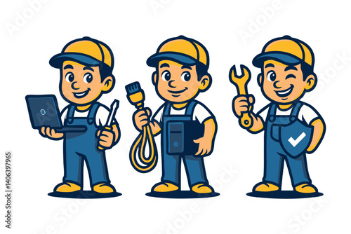 IT technician funny cartoon mascot character logo illustration