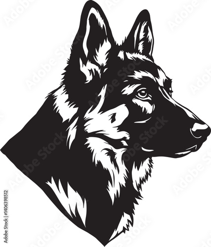 German Shepherd Black Silhouette Vector on Clean White Background