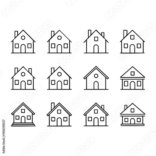 A silhouette house icon set line art on white background 