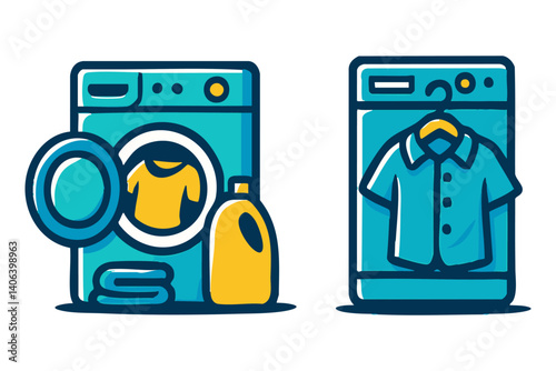 laundry machine funny cartoon mascot character logo illustration