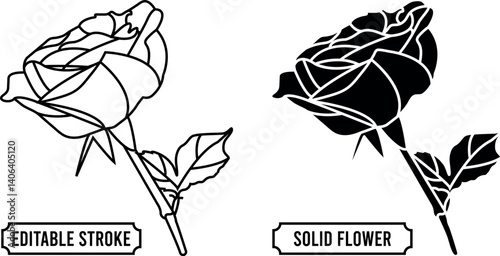 Rose editable flower icon. Vector floral illustration