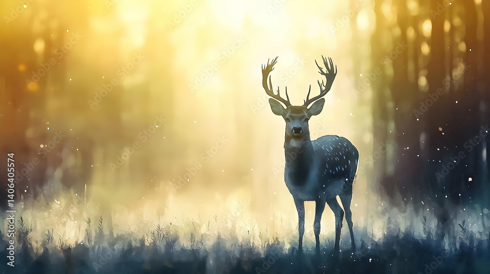 Obraz premium Majestic Deer in Golden Forest Sunlight