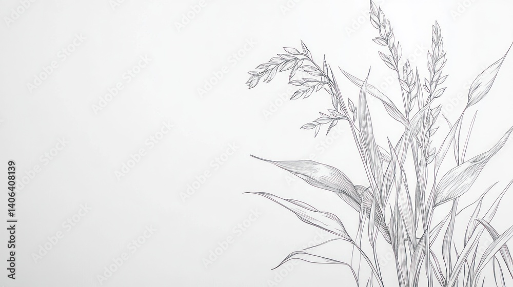 Naklejka premium Pencil Sketch Grasses on White Background