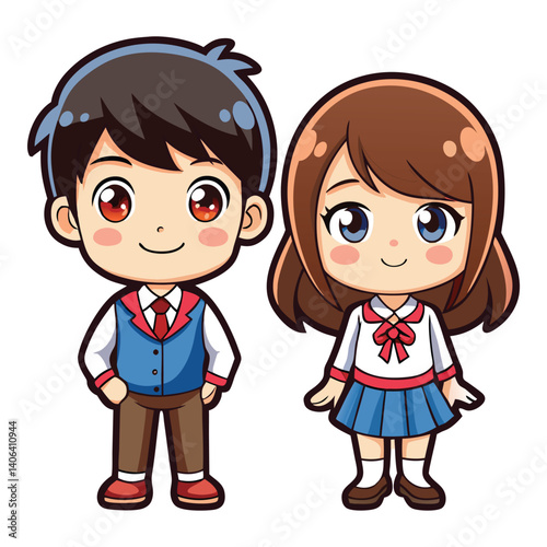 Cartoon school uniform characters