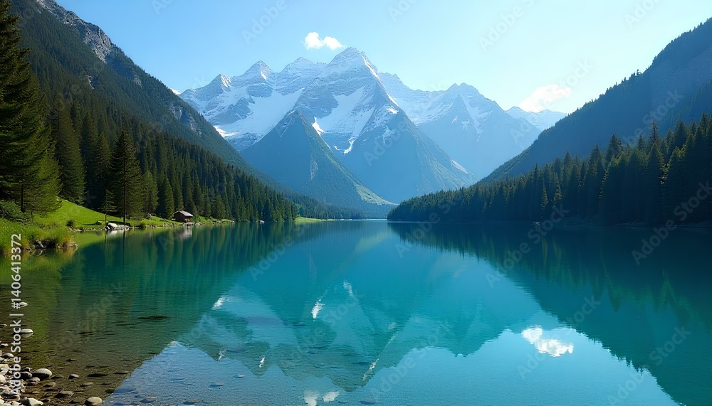 Serene Mountain Lake Landscape Pristine Nature Tranquil Waters Majestic Peaks Breathtaking Scenery Perfect Vacation