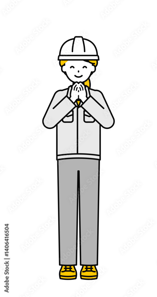 全身のポーズ_シンプルな作業員の女性07