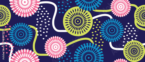 African ethnic traditional blue pattern. seamless beautiful Kitenge, chitenge style. fashion design in colorful. Geometric circle abstract motif. Floral Ankara prints, African wax prints.