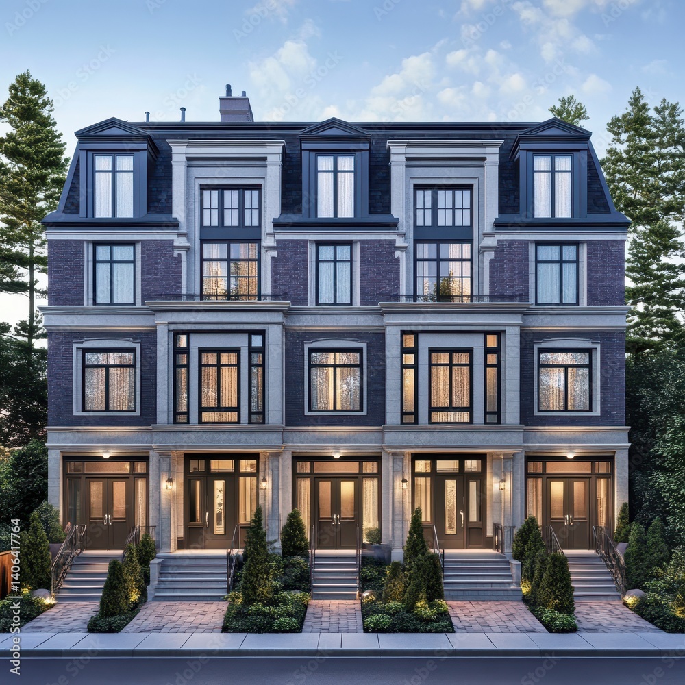 Naklejka premium Elegant four-story townhouses