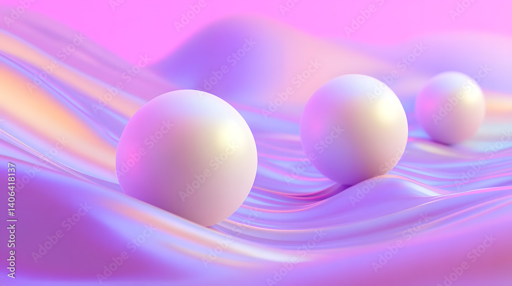 Spheres Roll on Iridescent Surface, Abstract Art Spheres Roll on Iridescent Surface, Abstract Art