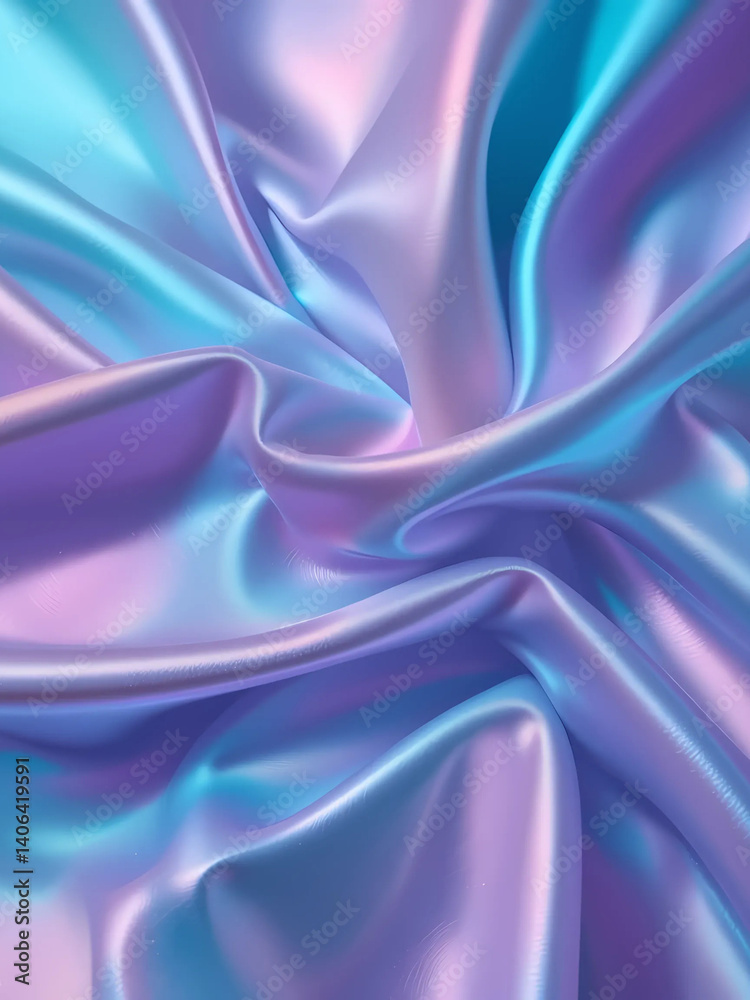 Fototapeta premium Abstract iridescent fabric. Shimmering, flowing texture in pastel purple and blue. Elegant, luxurious design. Perfect for backgrounds.