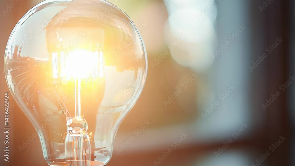 A vintage light bulb emits a warm glow in a bright room adorned with natural light. The glass design highlights the beauty of illumination and atmosphere.