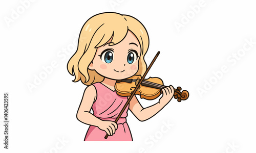 cute female violinist performing to play violin cartoon illustration