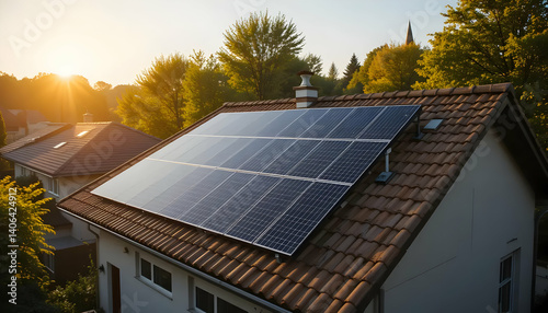 Wallpaper Mural Solar Panels Installed on Residential House Rooftop in Sunny Neighborhood Torontodigital.ca