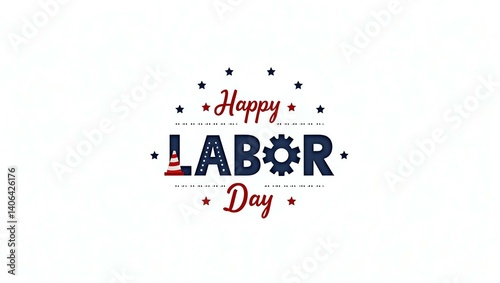 Minimalist Labor Day design with creative icon-styled letters, modern red-blue palette, 1st September reference, and editable blank space for customized messaging.