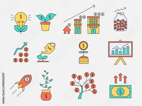 collection of illustrations element financial growth and investment concepts.