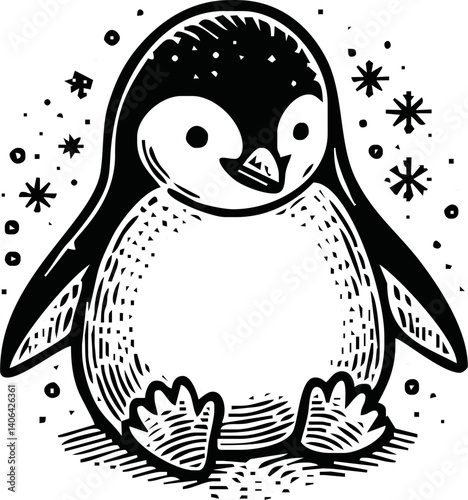 Line art of penguin cartoon vector. penguin coloring book.