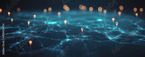 Abstract Network Map: Digital Global Connection Visualization