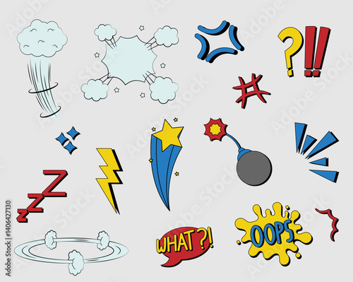 Collection of comic book graphic effects.