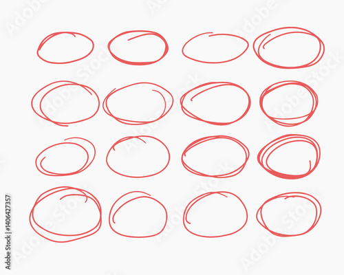 Collection of hand-drawn, red oval outlines.