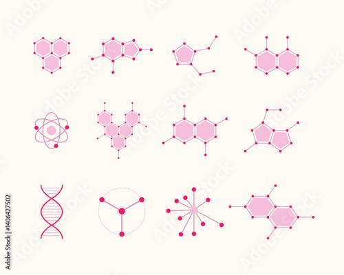 Collection of scientific molecular structures in pink.