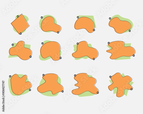 Collection of abstract, organic shapes in orange and light green.