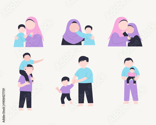 Muslim family interactions, diverse loving displays.