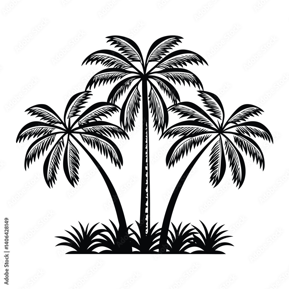 Fototapeta premium Coconut Palm Tree with Tropical Leaves Vector Illustration