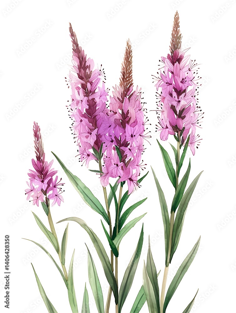 Fototapeta premium Watercolor Purple Liatris Isolated on White Background. Beautiful Liatris Flower