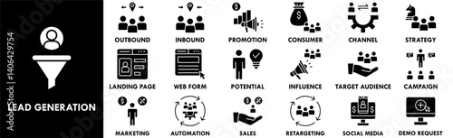 Lead Generation icon collection set. Containing design customer, business, marketing, technology, online