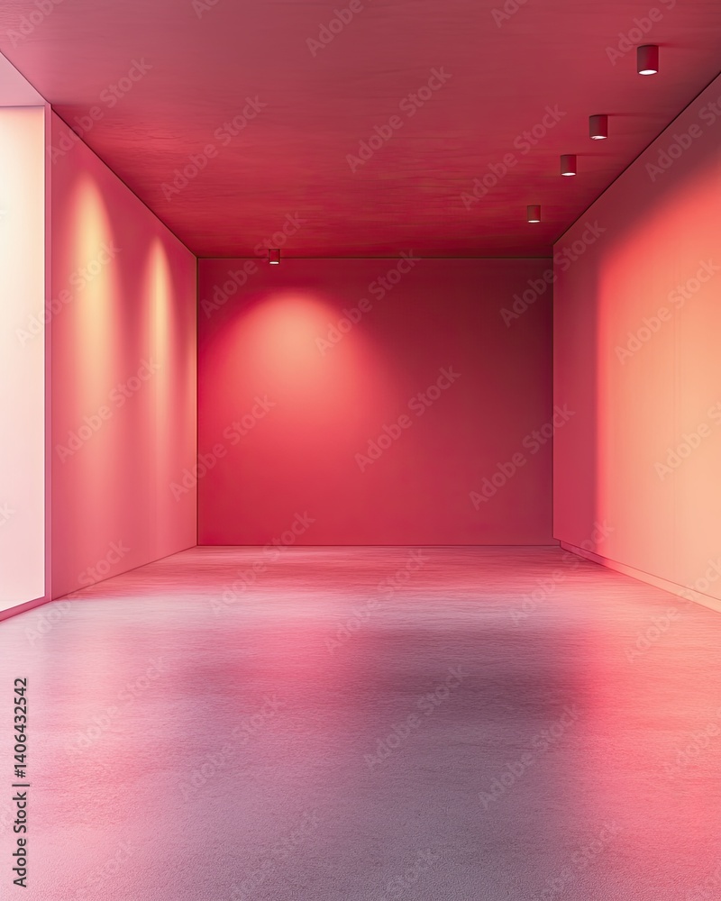 Empty Pink Room with Concrete Floor and Warm Lighting Empty Pink Room with Concrete Floor and Warm Lighting