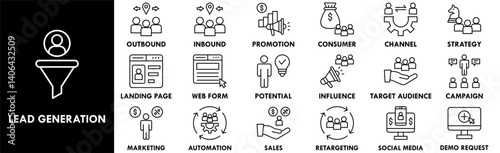Lead Generation icon collection set. Containing design customer, business, marketing, technology, online