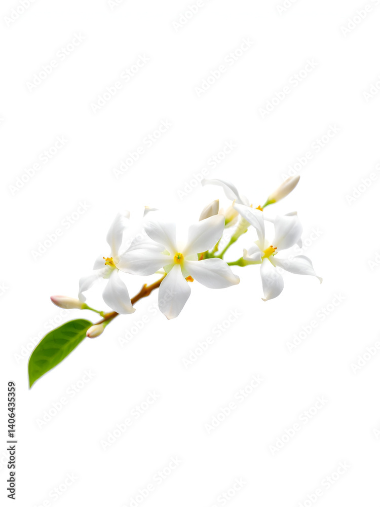 Obraz premium Blooming jasmine branch isolated on white.