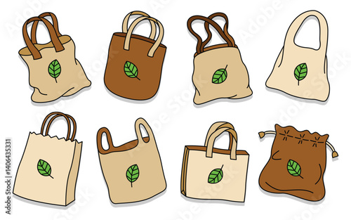 Set of hand drawn eco bag vector illustration