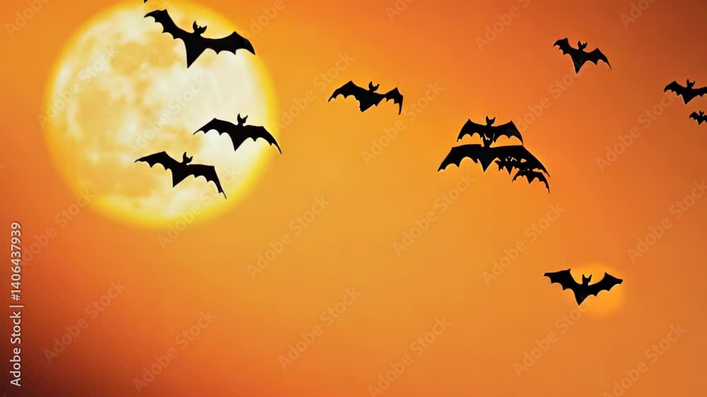 A captivating scene of bats soaring against a glowing orange moonlit sky. This enchanting image captures the essence of wildlife at twilight, evoking mystery and beauty. A captivating scene of bats soaring against a glowing orange moonlit sky. This enchanting image captures the essence of wildlife at twilight, evoking mystery and beauty.