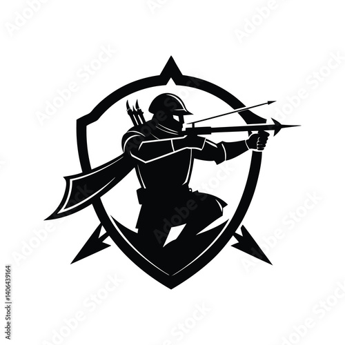 Aiming soldier warriors theme icon of silhouette vector illustration