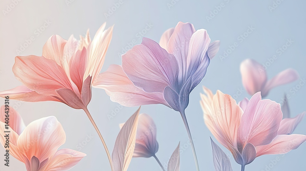 Fototapeta premium Pastel Pink and Peach Blossoms Soft Focus Floral Background