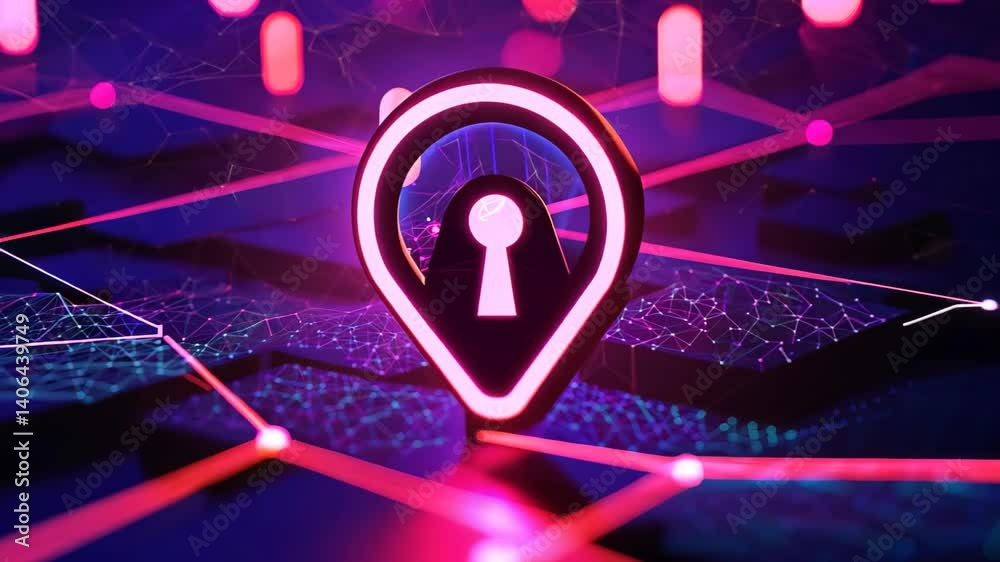 This image portrays a digital security symbol against a vibrant background. The design emphasizes modern technology themes, unlocking concepts of privacy and protection.