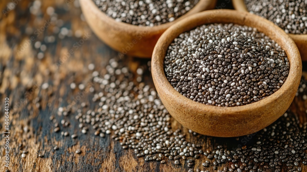 Healthy Chia Seeds in Small Bowls Healthy Chia Seeds in Small Bowls
