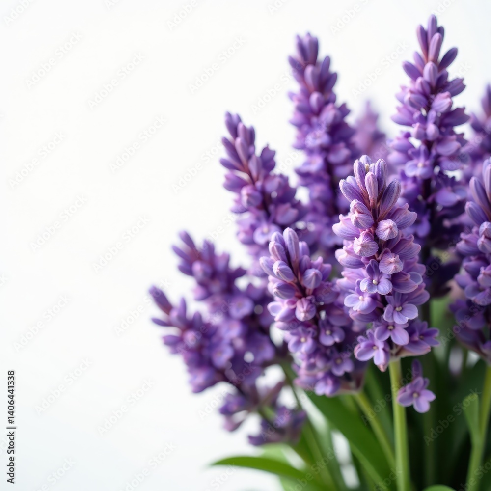 Crisp white backdrop showcasing a lush bunch of lavender blossoms , vibrant, isolated Crisp white backdrop showcasing a lush bunch of lavender blossoms , vibrant, isolated