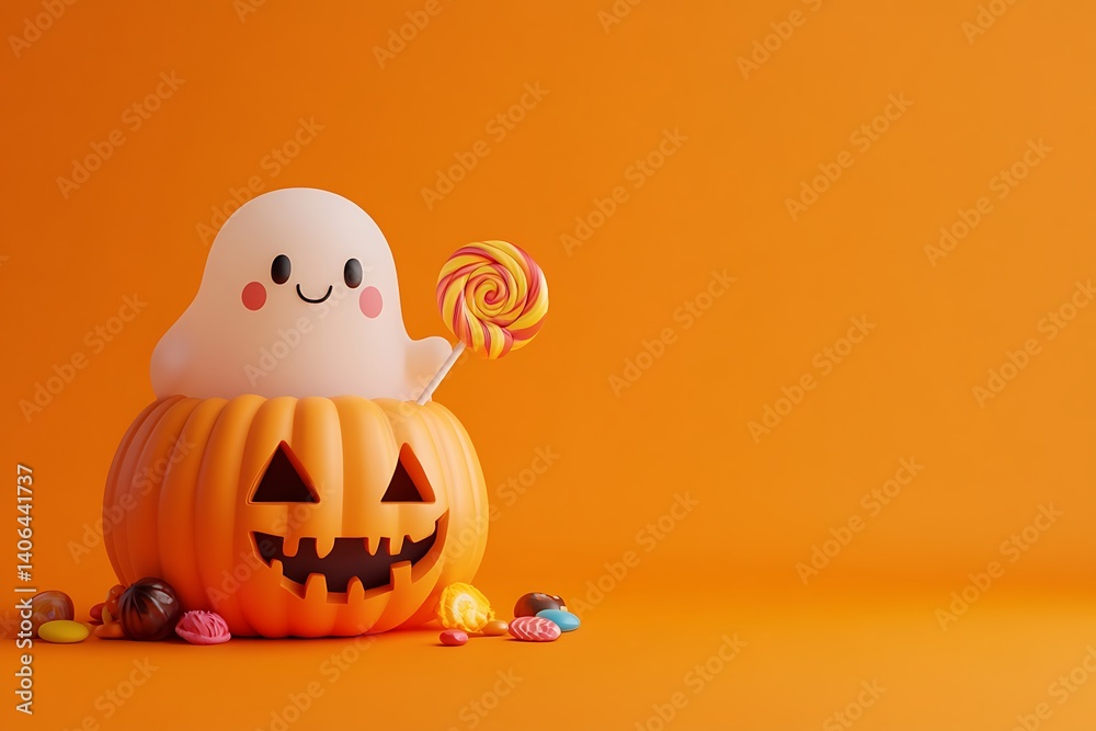 A white ghost holding a pumpkin A white ghost holding a pumpkin