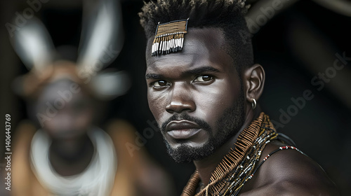 Wallpaper Mural Portrait of a Tribal Man with Traditional Headdress and Body Paint in a Cultural Ceremony Torontodigital.ca