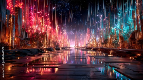 Underwater Futuristic City Scene Shower Glowing